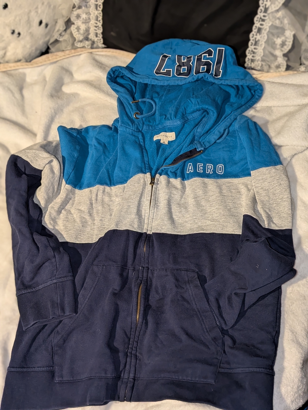 Aeropostale Blue Hooded Colorblock Pullover